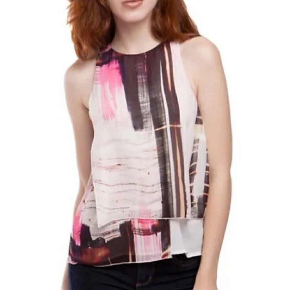 French Connection Women's Layered Cornell Tank Blouse Lined High-Neck Size 8